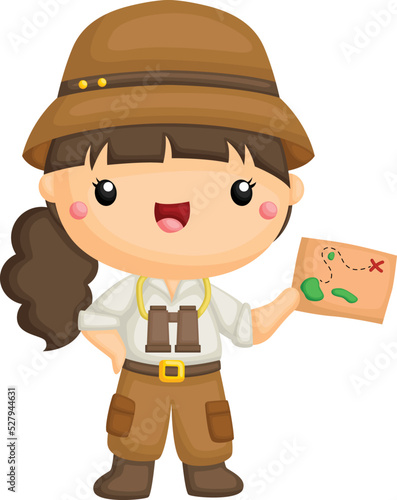 a vector of a cute girl dressed as a forest explorer