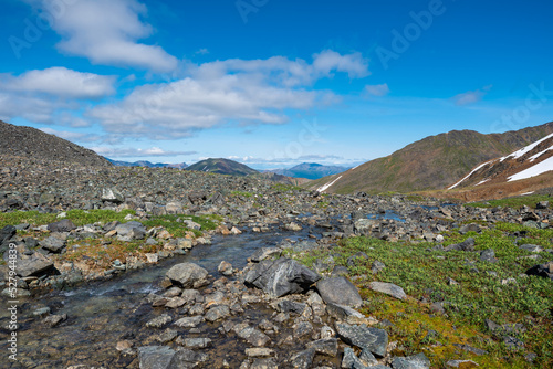 Running creek from a glacial lake in northern Canada during summertime.  © Scalia Media