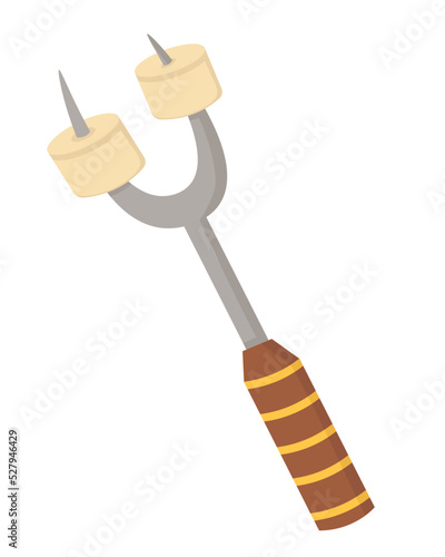 Doodle flat clipart. Marshmallows on a skewer for frying over a fire. All objects are repainted.