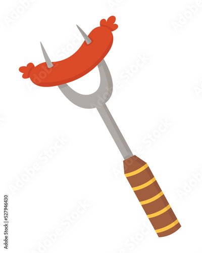 Doodle flat clipart. Sausage on a skewer for frying over a fire. All objects are repainted.