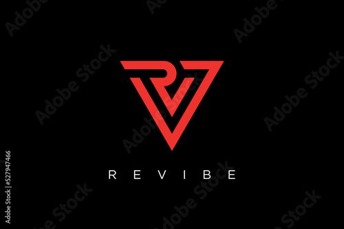 Triangle badge shape line modern design RV letter logo template on black background 