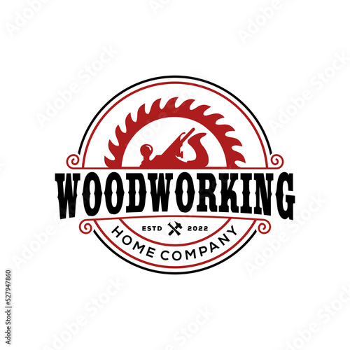 woodworking vintage logo design template idea