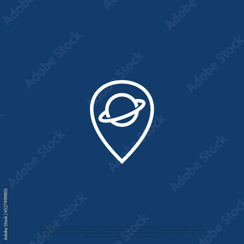 space travel logo design, space location logo icon. saturn combine with pointer logo concept