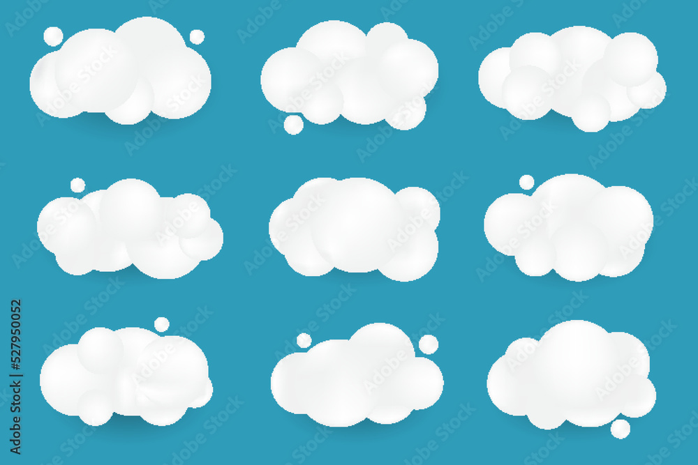 White 3d clouds set isolated on a blue background White 3d clouds set isolated on a blue background