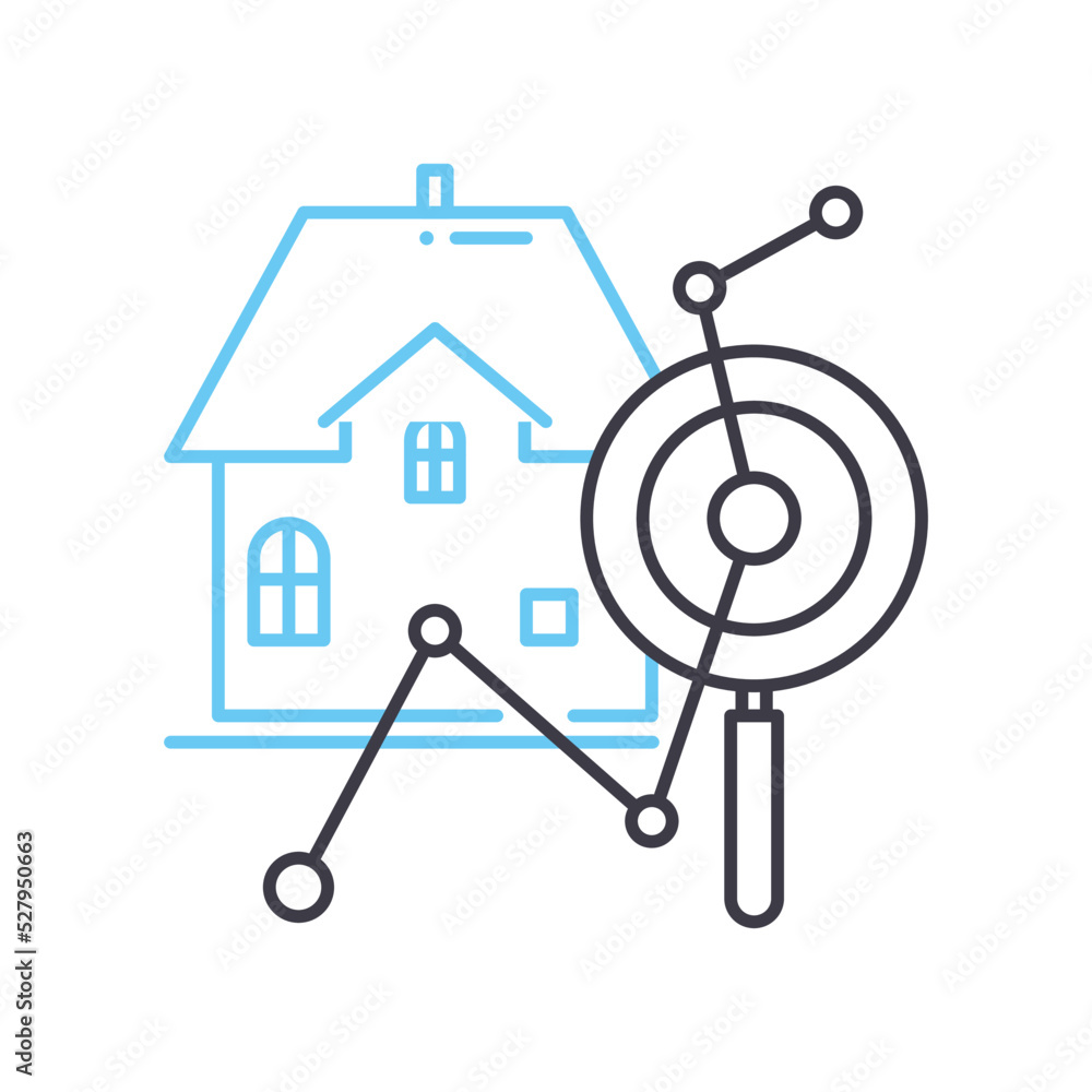 real estate research line icon, outline symbol, vector illustration, concept sign real estate research line icon, outline symbol, vector illustration, concept sign