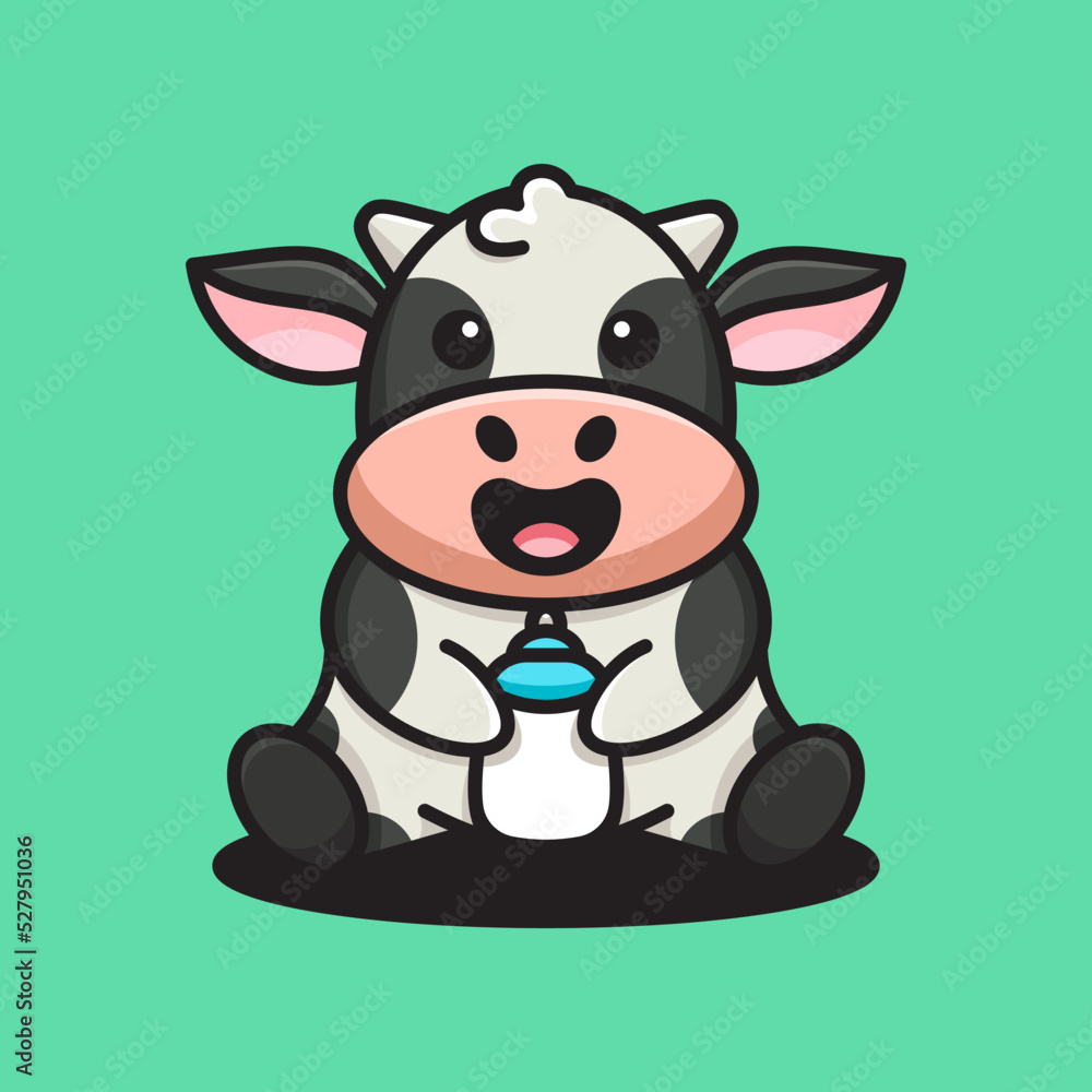 CUTE COW HOLDING A MILK BOTTLE CUTE COW HOLDING A MILK BOTTLE