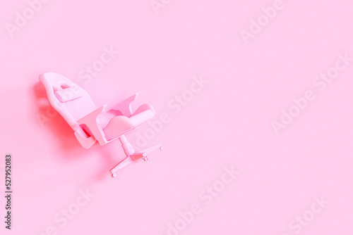 3d rendering flying gaming chair on pink background with empty space