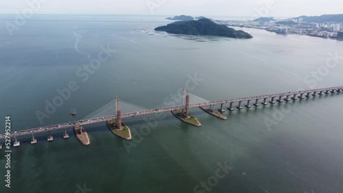 Aerial view Penang Bridge. Background is Pulau Jerejak Island photo