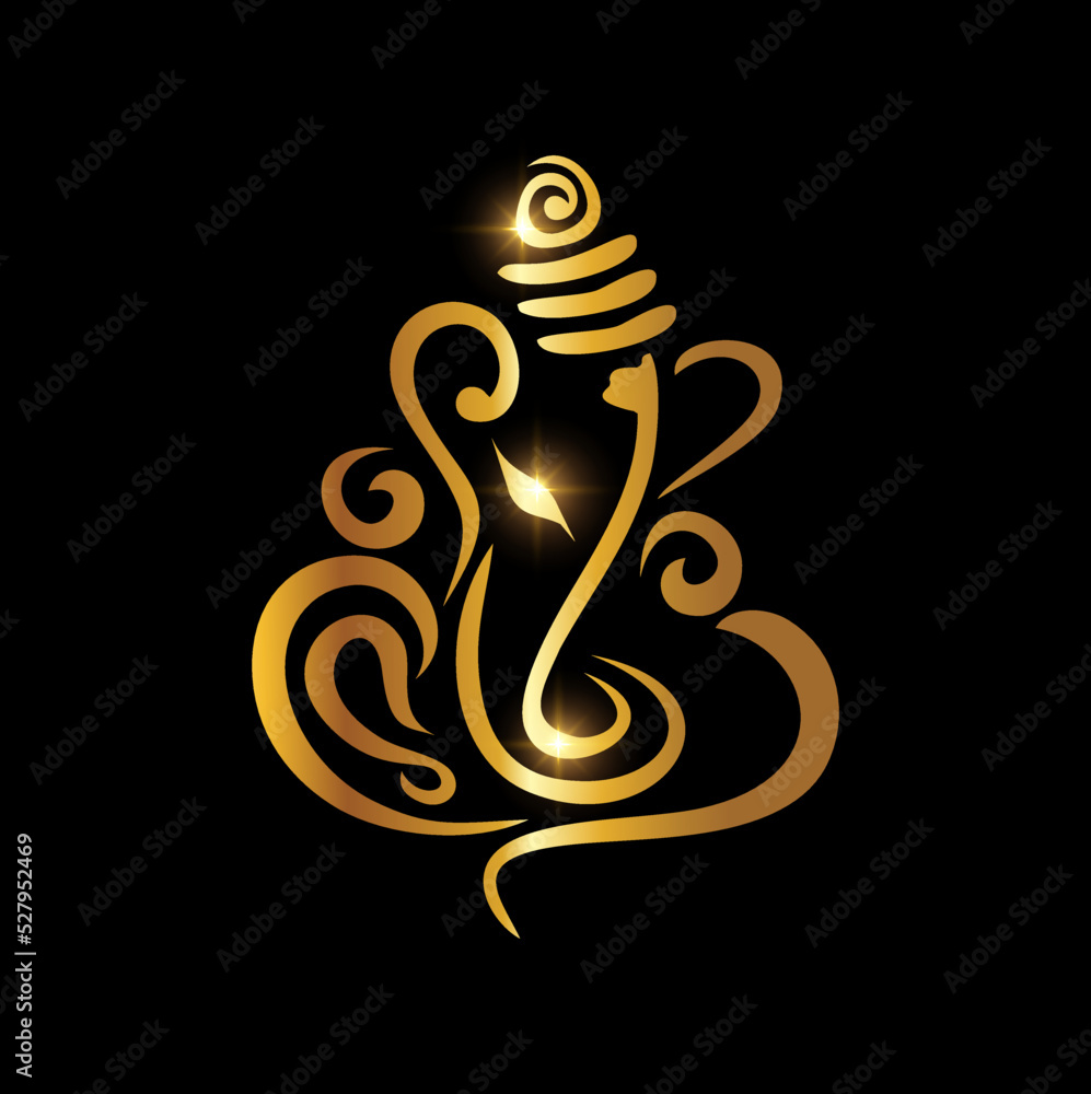 Golden Ganesh Puja. ganesh Chaturthi Sign Stock Vector | Adobe Stock