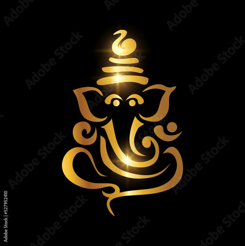 Golden Ganesh Puja. ganesh Chaturthi Sign photo