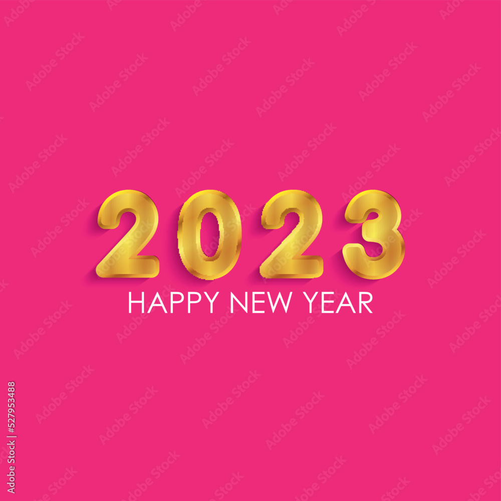 Gold 2023 Happy New Year Greeting on Pink Background. New Year Vector Illustration. Gold 2023 Happy New Year Greeting on Pink Background. New Year Vector Illustration.