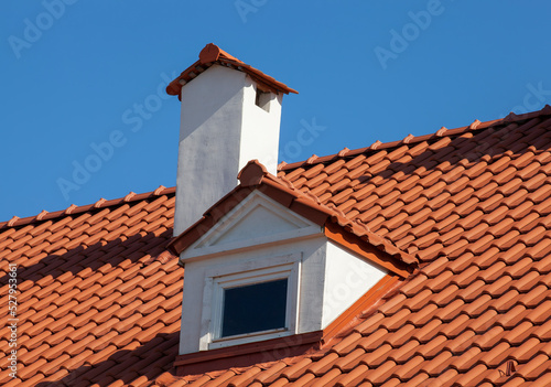 The roof made of classic red clay tiles