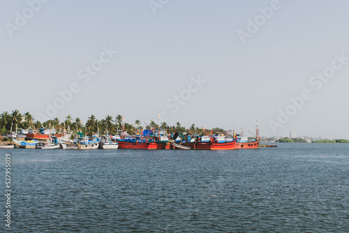Mangalore harbour landscape shot ,with fishing boats,India