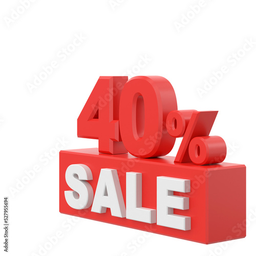 3D forty percent sale. 40% sale. Sale banner decoration.