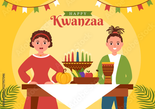 Happy Kwanzaa Holiday African Template Hand Drawn Cartoon Flat Illustration with Order of Name of 7 principles in Candles Symbols Design
