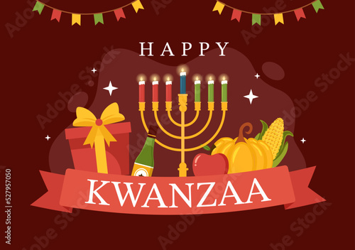 Happy Kwanzaa Holiday African Template Hand Drawn Cartoon Flat Illustration with Order of Name of 7 principles in Candles Symbols Design