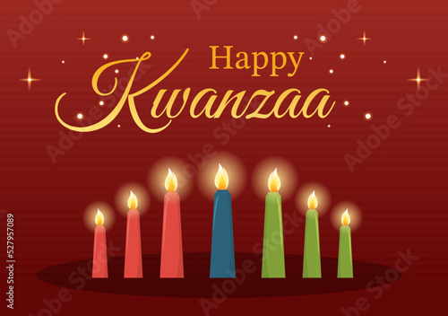 Happy Kwanzaa Holiday African Template Hand Drawn Cartoon Flat Illustration with Order of Name of 7 principles in Candles Symbols Design
