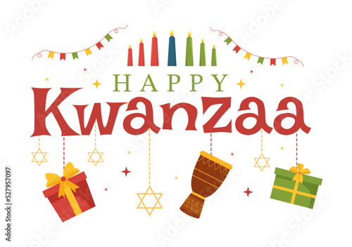 Happy Kwanzaa Holiday African Template Hand Drawn Cartoon Flat Illustration with Order of Name of 7 principles in Candles Symbols Design