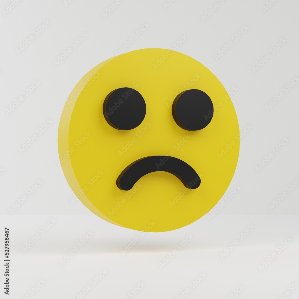 Fototapeta premium Frown face 3d emoticon, shows emotion for negative reaction, 3d rendering
