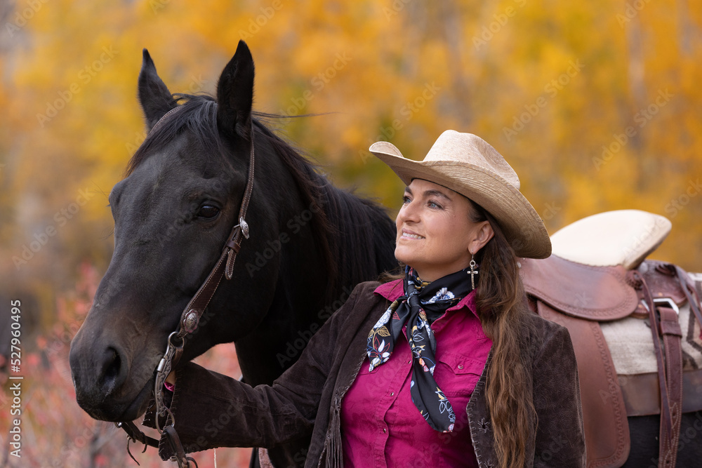 Fototapeta premium Pretty Cowgirl in the Fall