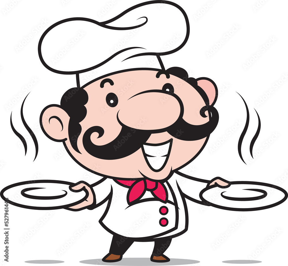 Cute chef cartoon holding plates illustration