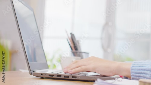 Wallpaper Mural Close up hand of business woman typing on keyboard working with computer laptop. Hands of woman chatting or writing article on work table at home. B roll typing to communication on computer Torontodigital.ca