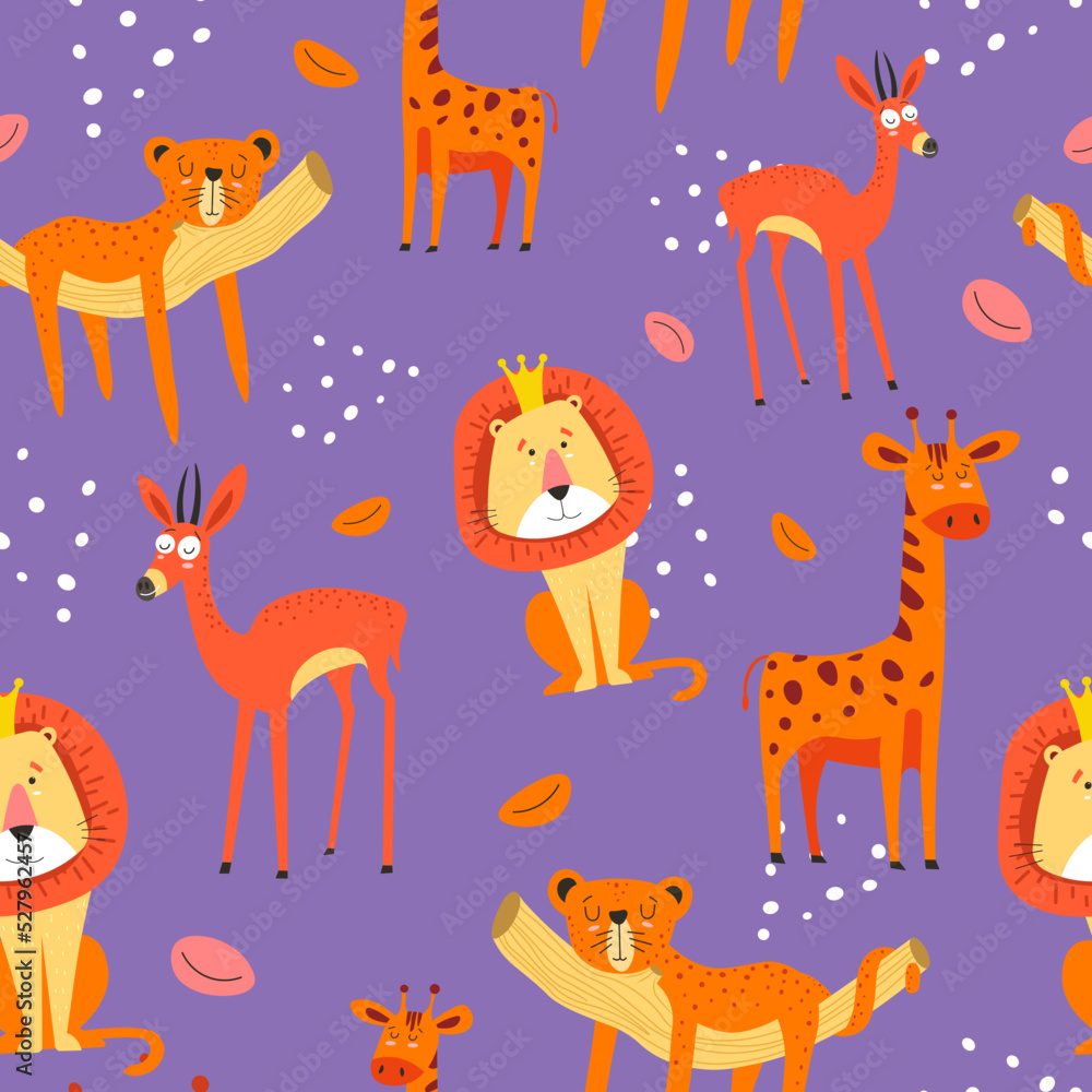 Animal seamless pattern, lion king and giraffe Animal seamless pattern, lion king and giraffe
