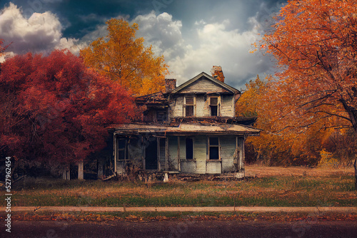 Haunted house, old worn-down abandoned home, creepy and spooky