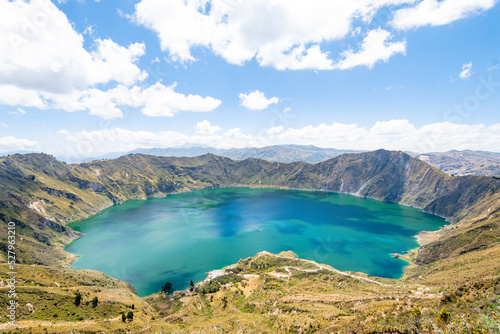 panoramic view of quilotoa lagoon, ecuador