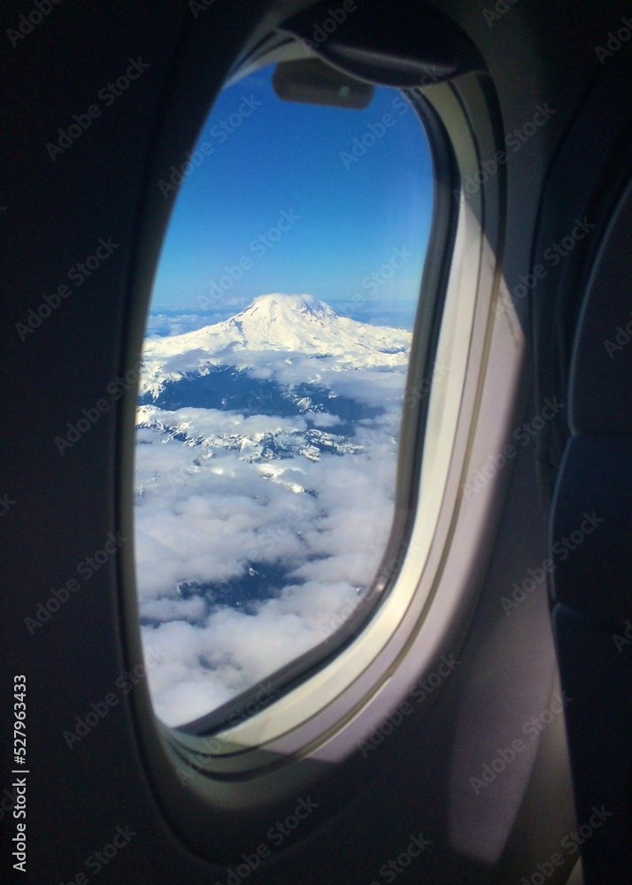 View of Mt. Rainier from Airplane Window