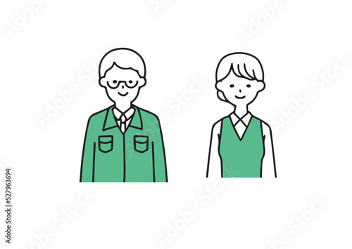 シンプルな工務店の男性と受付の女性のアイコン