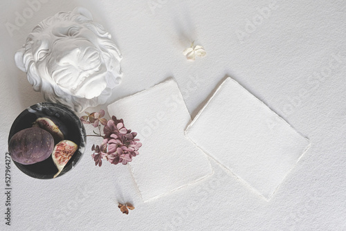 White Paper Sheet On The Table Top View Wedding Invitation Photo Mockup