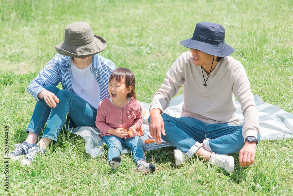 公園でピクニックする日本人家族・ファミリー・親子
公園でピクニックする日本人家族・ファミリー・親子