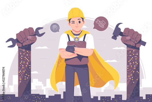 super engineer character illustration background