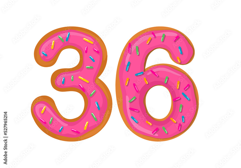Number 36, Sweet Donut With Number thirty six Shape. Number 36, Sweet Donut With Number thirty six Shape.