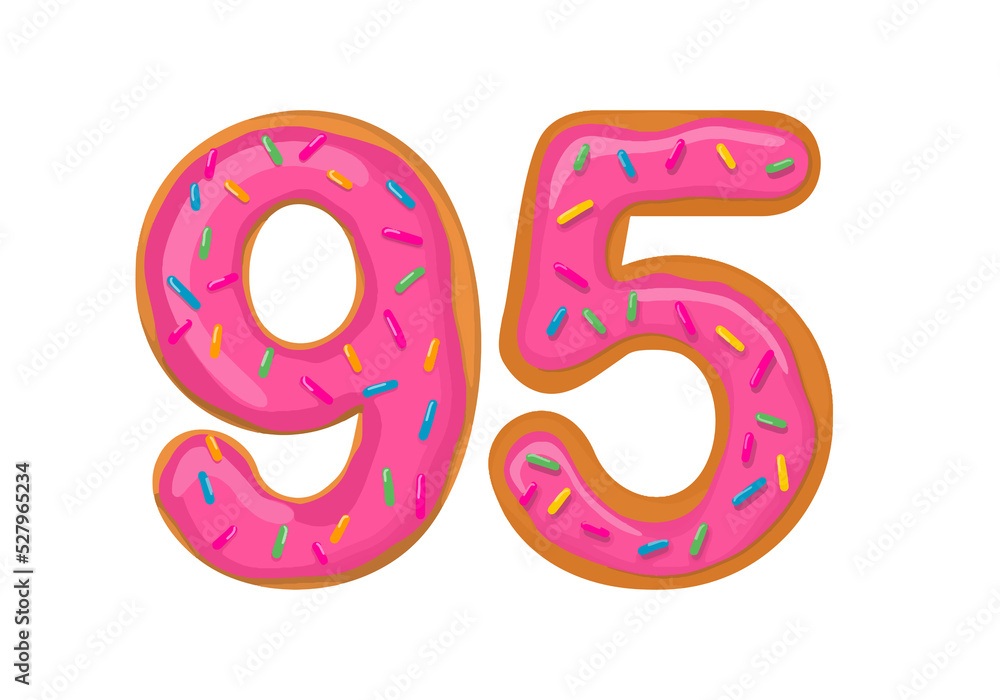 Number 95, Sweet Donut With Number ninety five Shape. Number 95, Sweet Donut With Number ninety five Shape.