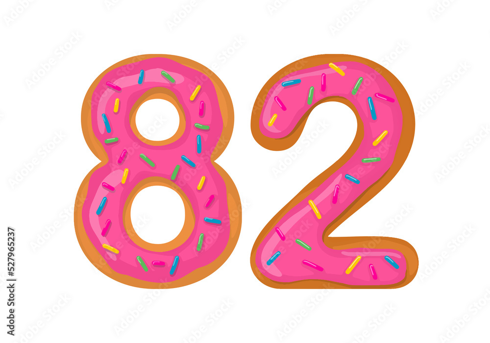 Number 82, Sweet Donut With Number eighty two Shape. Number 82, Sweet Donut With Number eighty two Shape.
