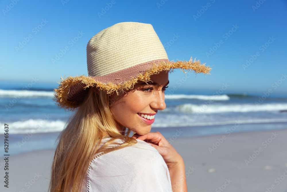Caucasian woman enjoying at beach