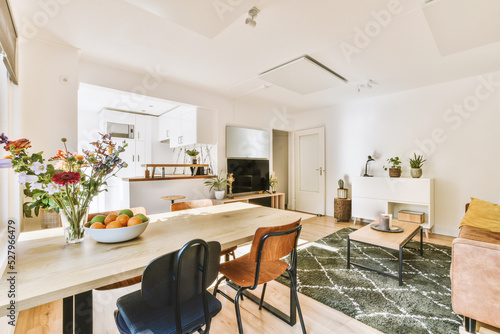 Canvas-taulu Contemporary minimalist style interior design of light studio apartment with woo
