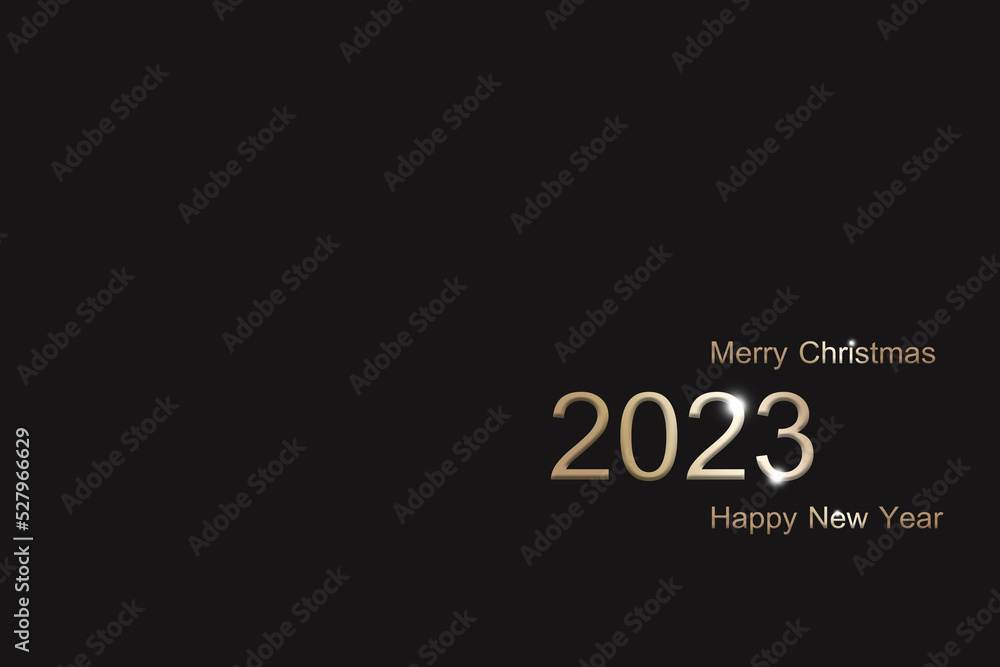 2023 Happy New Year on Dark Black Background,Card or Poster Celebration Festive Christmas New Start Backdrop,Free Space Mock Up Display for add Product and Company Presentation.Party Symbols.