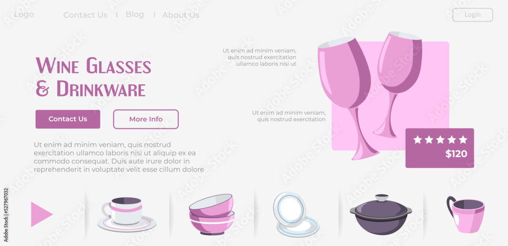 Wine glass and drinkware, website page design