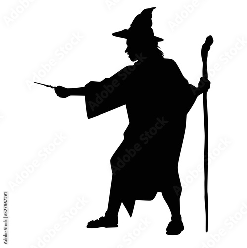 Wizard silhouette vector on white background, ghost or devil in Halloween day.