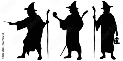 Wizard silhouette vector on white background, ghost or devil in Halloween day.