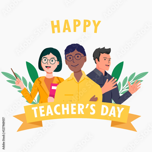 flat happy teachers day with a group of teachers