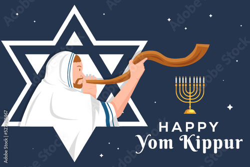 Foto happy yom kippur illustration with a person blow the shofar