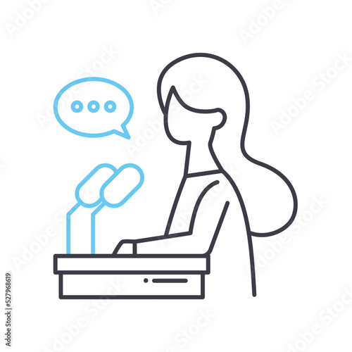 spokesperson female line icon, outline symbol, vector illustration, concept sign