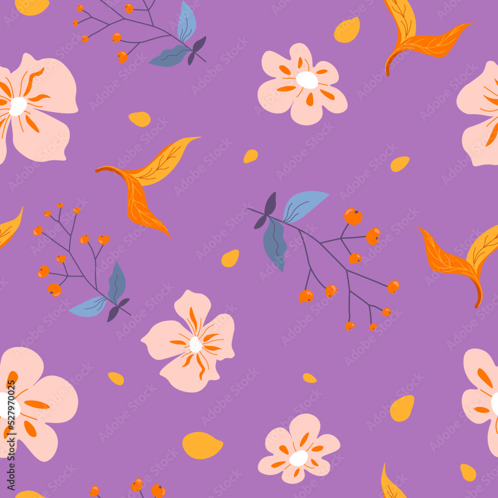Floral seamless pattern blooming flower and twigs