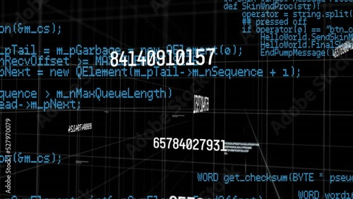 Animation of increasing numbers and data processing over black background