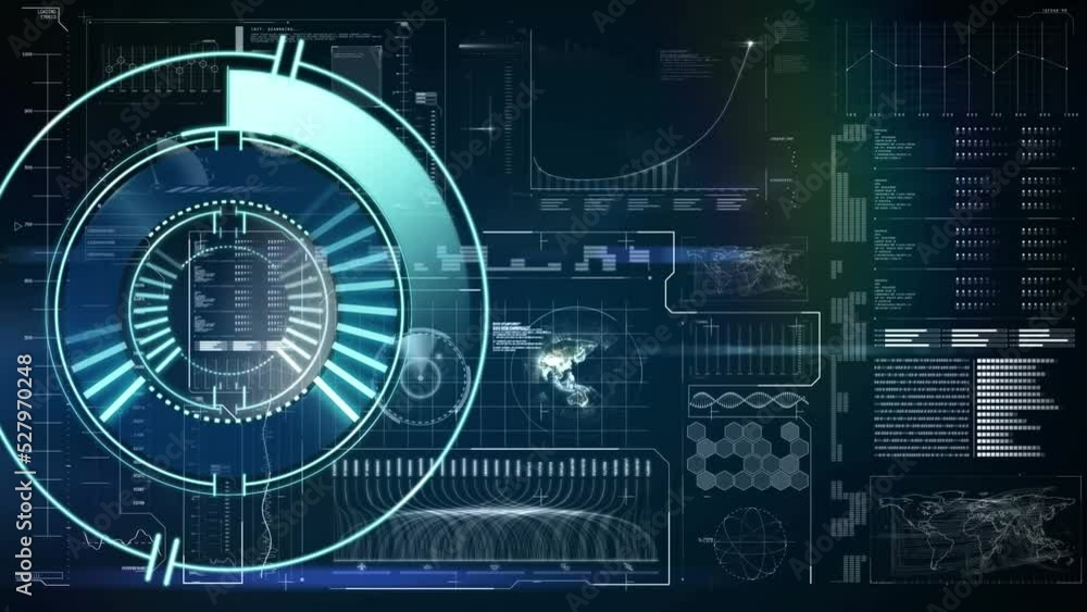 Animation of scope scanning, charts and data processing over screen Animation of scope scanning, charts and data processing over screen