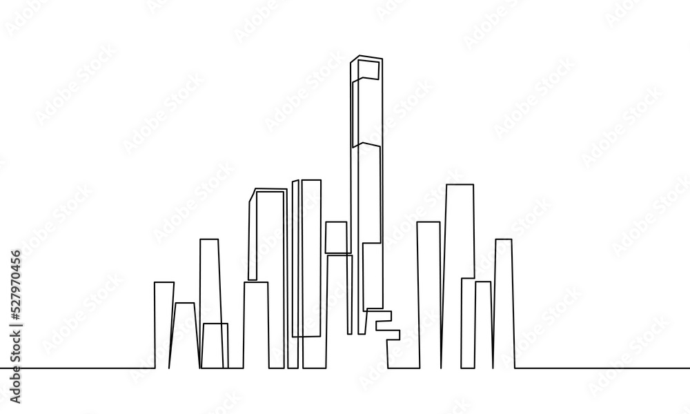 Modern City Panorama Continuous One Line Drawing. Skyscrapers Contour Illustration. City Landscape Modern Minimalist One Line Drawing. Vector EPS 10 Modern City Panorama Continuous One Line Drawing. Skyscrapers Contour Illustration. City Landscape Modern Minimalist One Line Drawing. Vector EPS 10